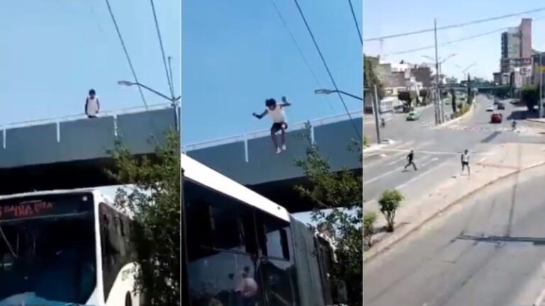 #Video Joven salta de un puente al techo de un autobús en León