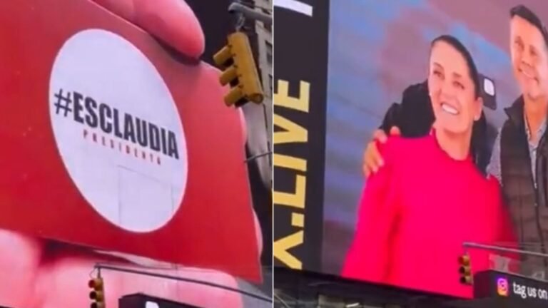 Aparece imagen de Claudia Sheinbaum en el Times Square de NY; PAN denuncia ante el INE