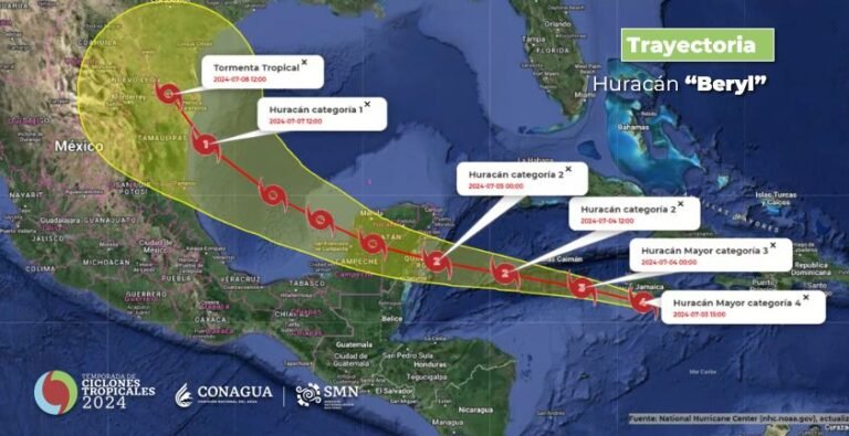 “Beryl” tocará tierra en Quintana Roo como huracán categoría 2 la noche del jueves